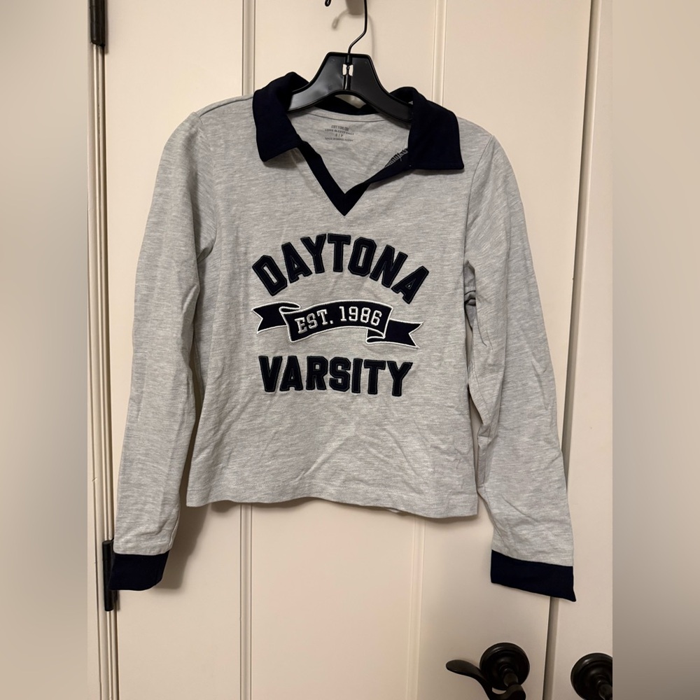 Cotton On Women’s size small (S) Daytona Varsity Cropped Long Sleeve Shirt